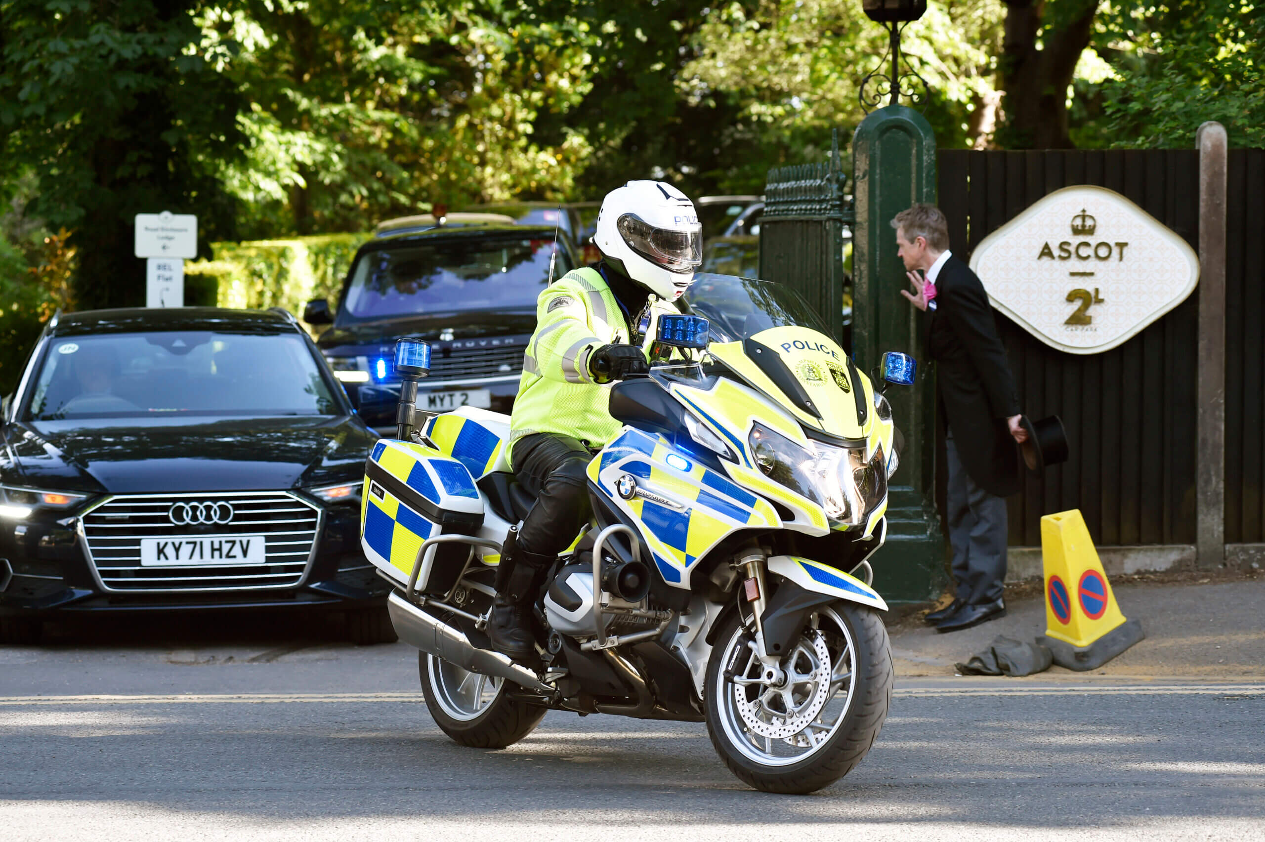 Police motorbike exiting Ascot
