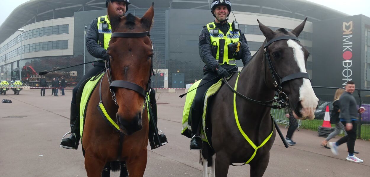 Police horses outside Stadium MK
