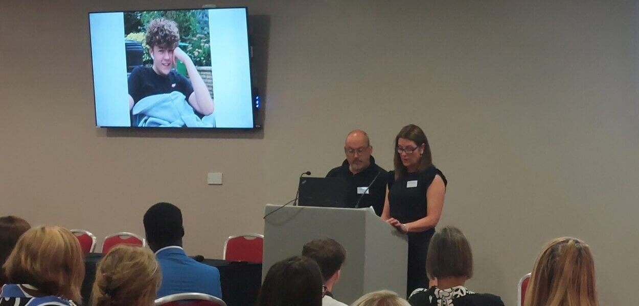 Amanda and Stuart Stephens parents of Oly Stephen, speaking at the Thames Valley Knife Crime Conference