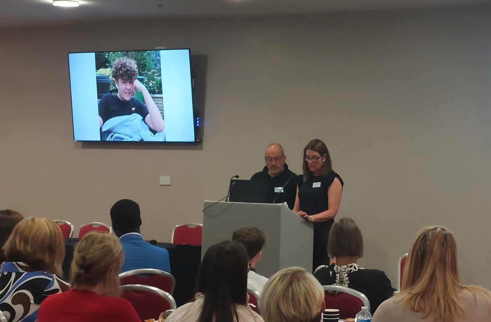 Amanda and Stuart Stephens parents of Oly Stephen, speaking at the Thames Valley Knife Crime Conference