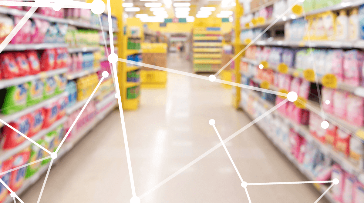 Shopping isle with network graphic