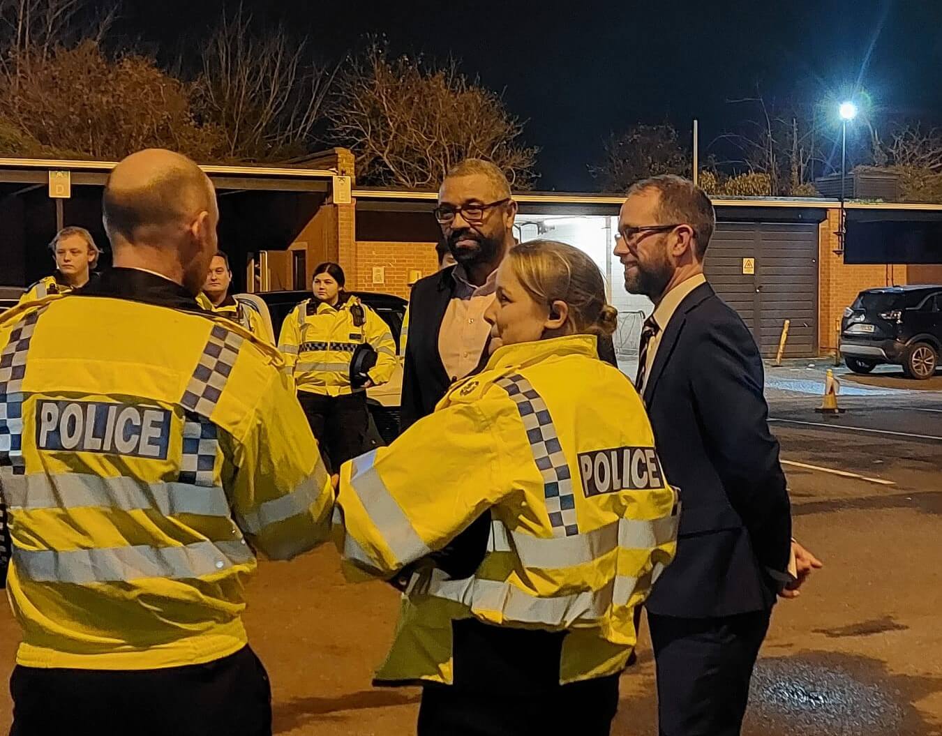 Matthew Barber with Thames Valley Police Chief Constable Jason Hogg, Thames Valley Police T/Assistant Chief Constable, Katy Barrow-Grint, and Home Secretary, the Rt Hon James Cleverly MP