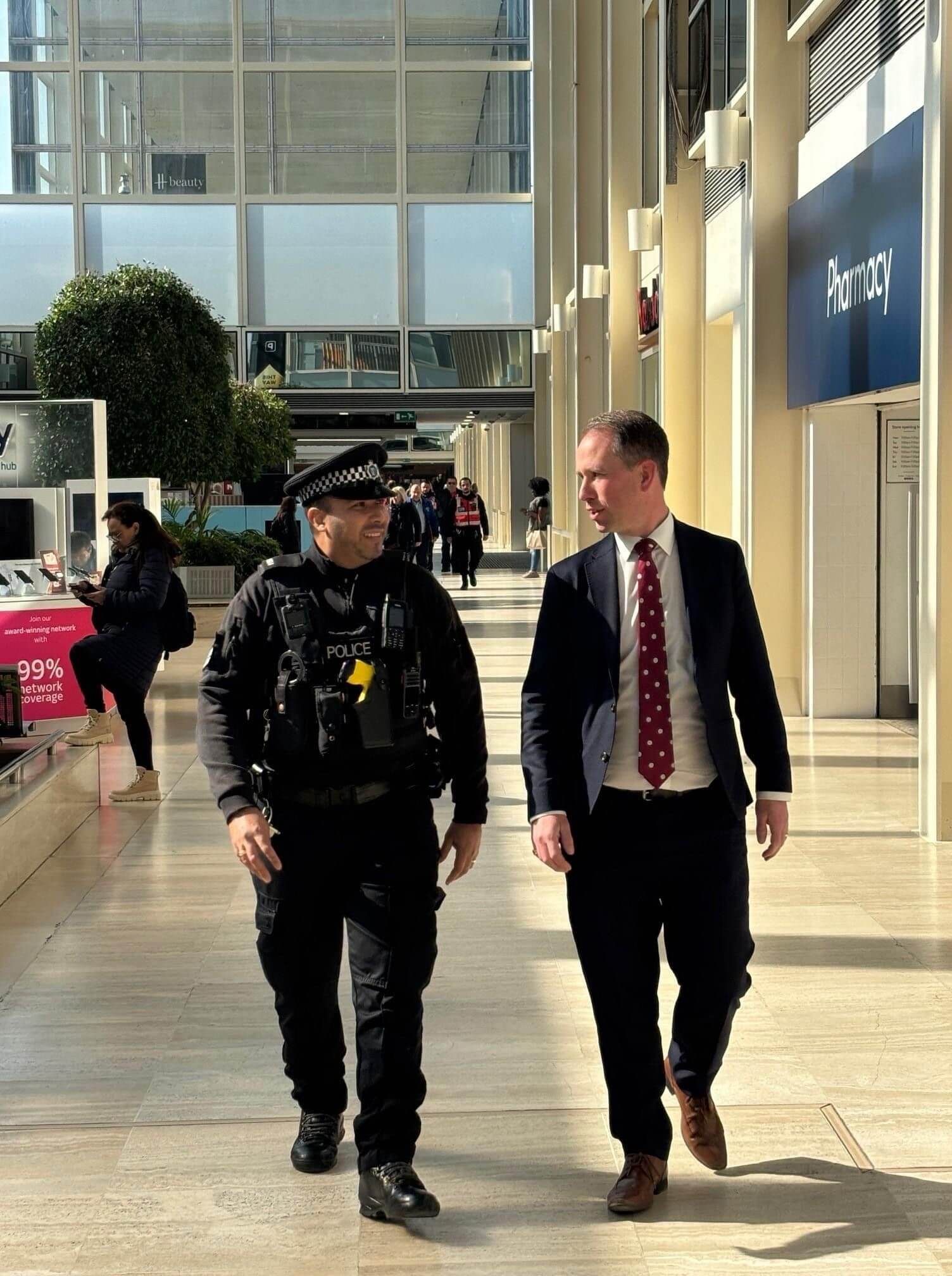 Matthew Barber and Police Officer patrolling in Milton Keynes