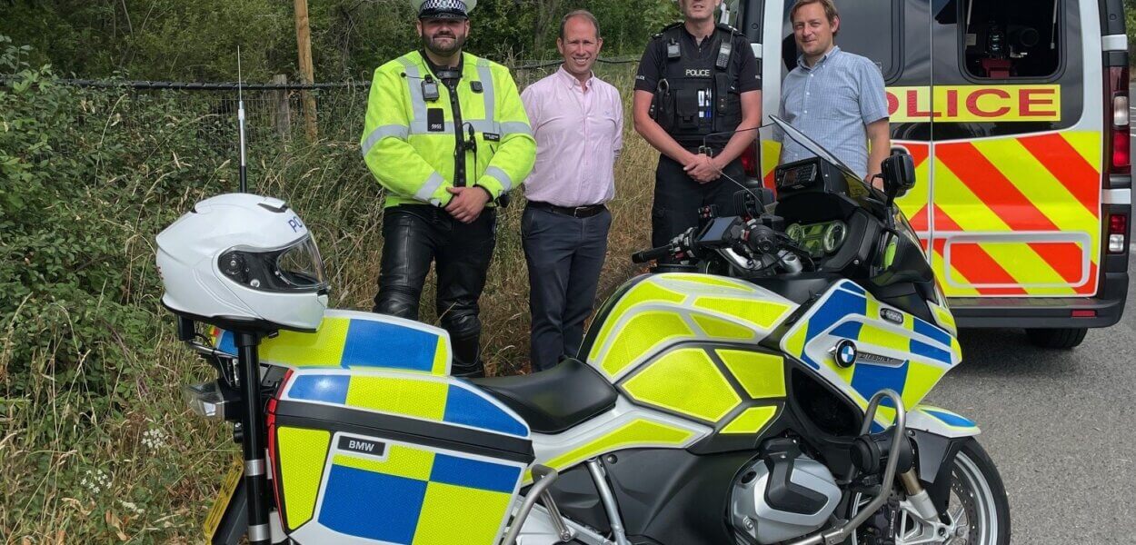 Matthew Barber alongside Olly Glover MP and Roads Policing Team