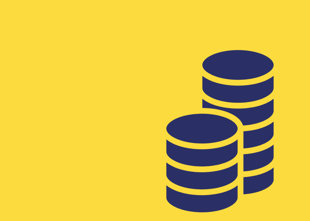 Blue coin stack on yellow background
